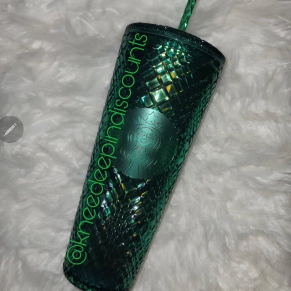 -Brand new Starbucks 2022 Anniversary Green Jeweled Tumbler Venti‎ 24 oz.